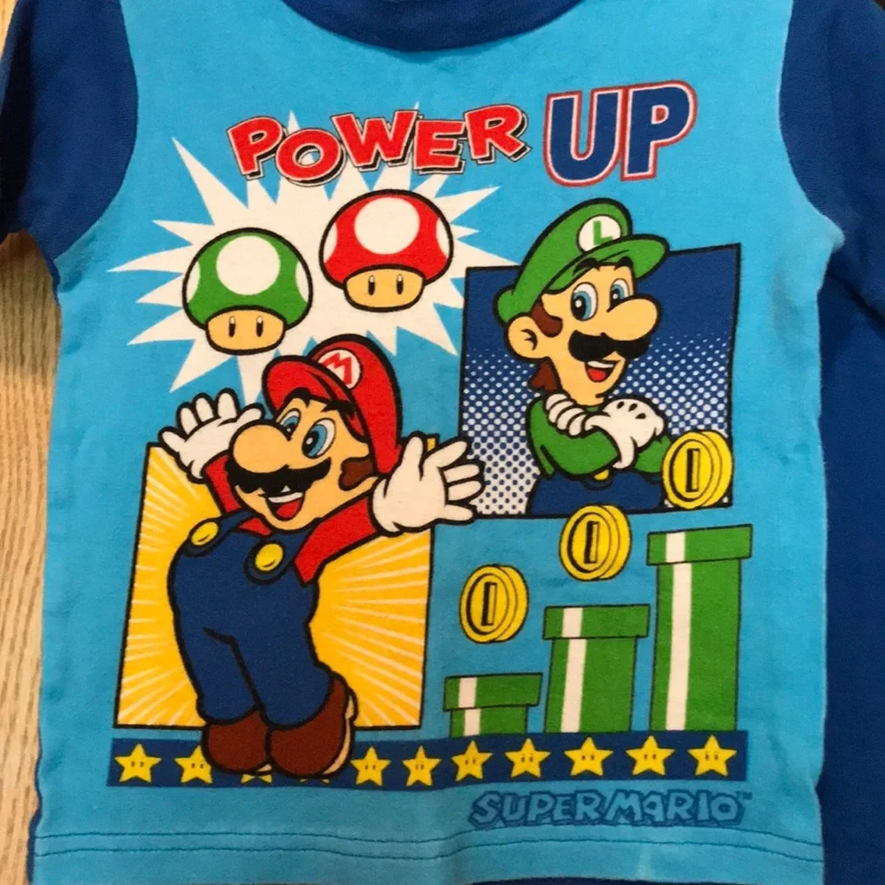 Super Mario Brothers boy’s kids blue size 4 cotton pajamas set pjs GUC